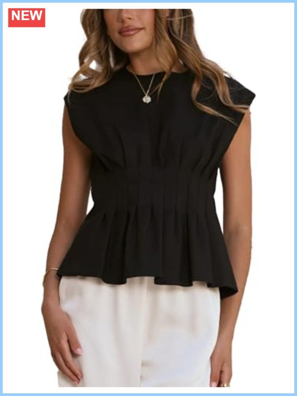 Women's Peplum Top Short Sleeve Blouse Crew Neck Pleated Babydoll Shirt Summer